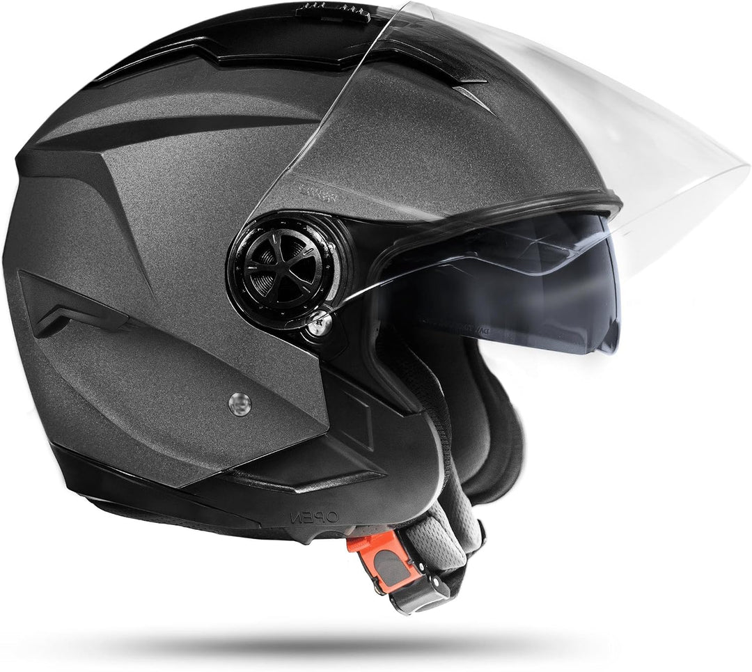ATO-Moto LA Street Jet Helm Grau Grösse: M 57/58cm + Doppelvisier System + Integrierte Visiermechani