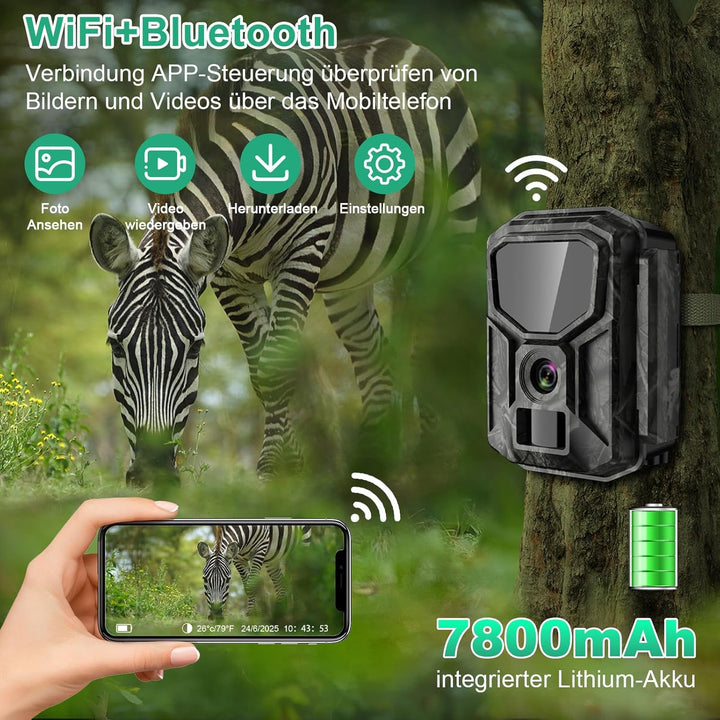 Lutranstra 5KB Wildkamera mit Handyübertragung App, 5K/64MP HD Wildkamera mit Wiederaufladbare 7800m