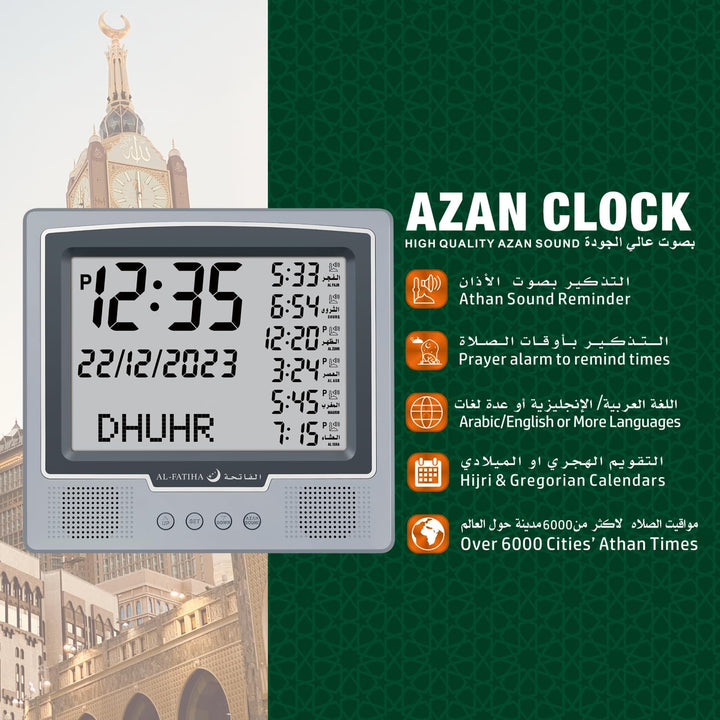 Al salama Azan Wecker Tischuhr, Automatisch Weltweit Digital 8 Azan Gebet Töne, muslimische Gebetsuh