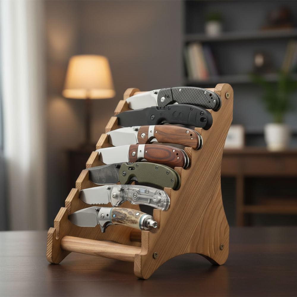 Mini Messerständer, 1 Stuck Holz Taschenmesser Display Halter, 7-Lagiger Messer-Präsentationsständer