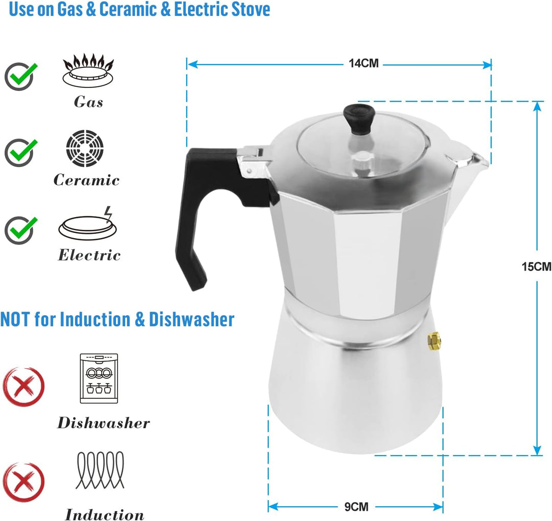 ACTIV CUISINE Espressokocher 3 Tassen aus Aluminium, Espressokanne Espresso Mokka Maker Mokkakanne i