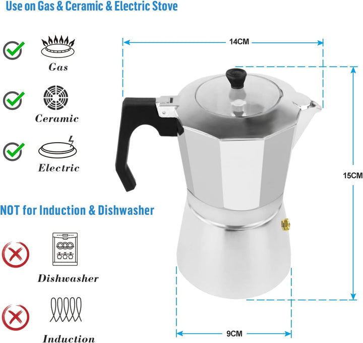 ACTIV CUISINE Espressokocher 3 Tassen aus Aluminium, Espressokanne Espresso Mokka Maker Mokkakanne i