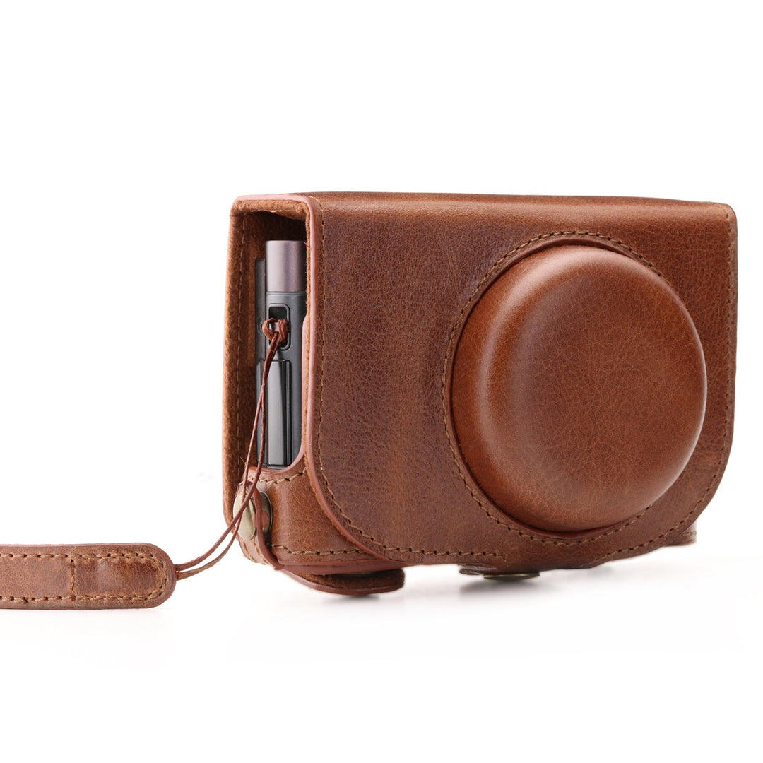 MegaGear Leica C Typ 112 Ever Ready Echtleder Kamera-Case mit Trageriemen und Batteriezugang Braun M