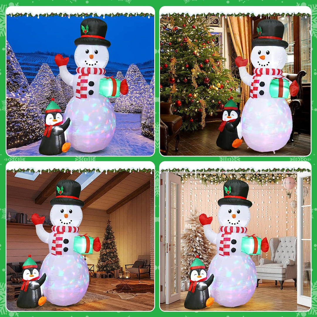 Quntis 2,4m Aufblasbare Weihnachtsdeko Schneemann mit 3 bunten drehbaren LEDs und Gebläse, IP44 LED
