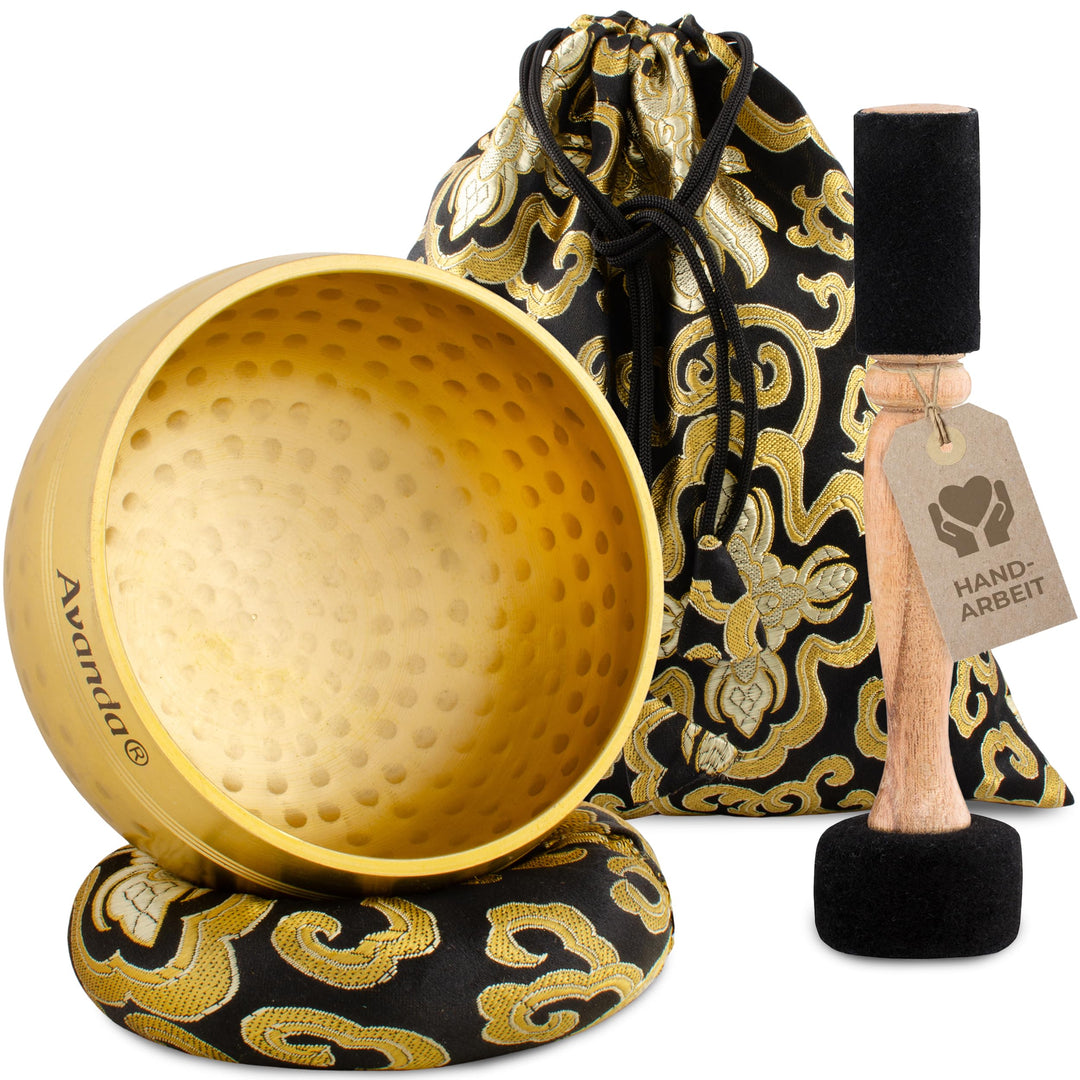 Tibetisches Klangschalen-Set für Yoga, Meditation, Entspannung - gehämmerte Tibetische Klangschale Ø