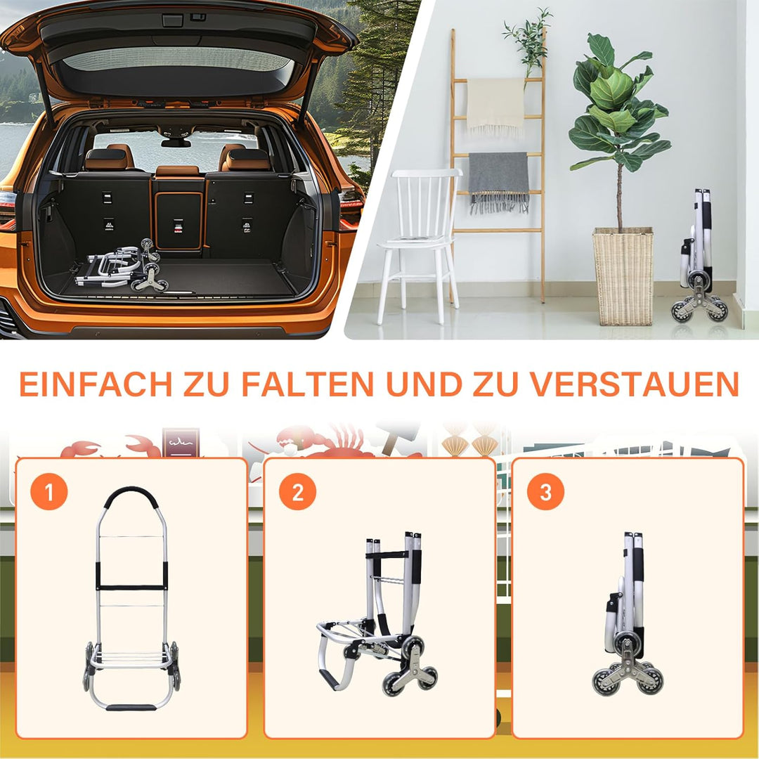 Einkaufstrolley Klappbar mit 56L Kapazität und Belastbar bis 50kg, 2 in 1 Multifunktions Mutige Alum
