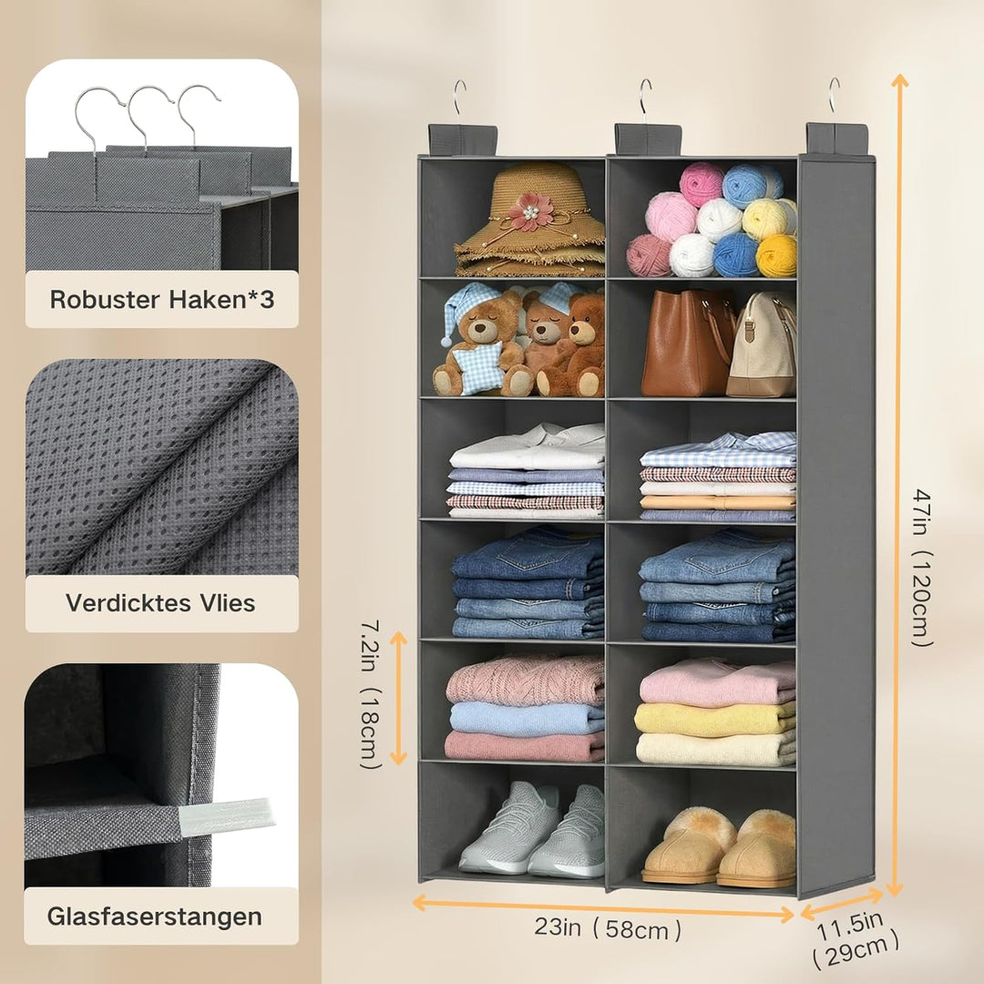 Doppelreihe Hängeregal, 6 Ebenen Schrank Organizer für Kleidung, Faltbarer Kleiderschrank Organizer