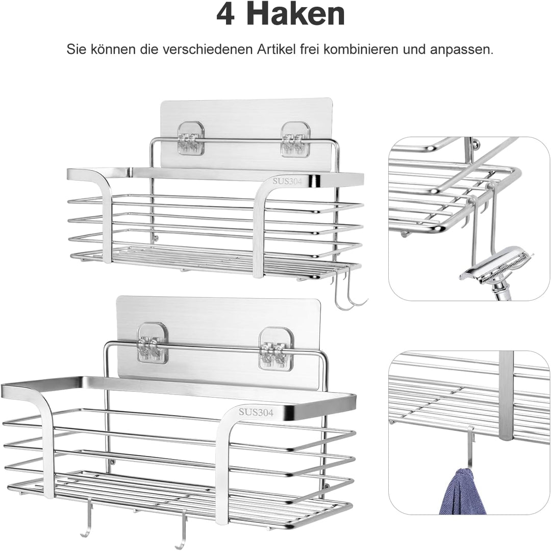 Carehabi Duschablage Ohne Bohren 2 Stück Badezimmer Organizer Duschregal Ohne Bohren Edelstahl Dusch