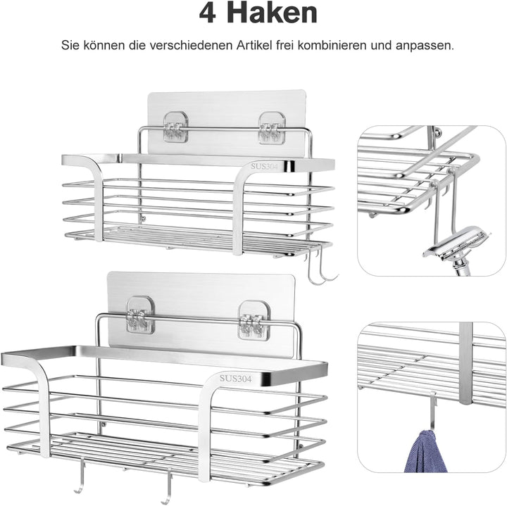 Carehabi Duschablage Ohne Bohren 2 Stück Badezimmer Organizer Duschregal Ohne Bohren Edelstahl Dusch