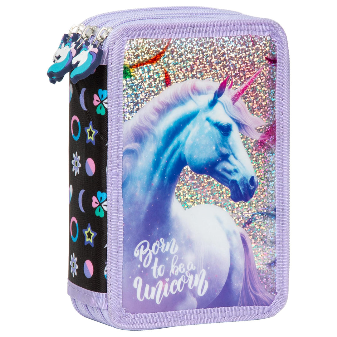 Ragusa-Trade Mädchen Kinder Pferde Einhorn Unicorn 3-Fach Federtasche Federmappe Schlamper 43 TLG. g