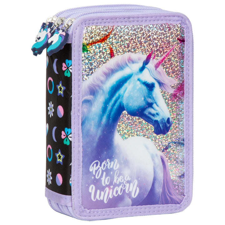 Ragusa-Trade Mädchen Kinder Pferde Einhorn Unicorn 3-Fach Federtasche Federmappe Schlamper 43 TLG. g