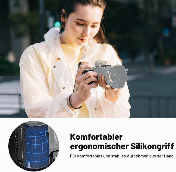 NEEWER ZV-E10 Kamerakäfig mit Silikongriff, 1/4" Gewinde, 3/8" ARRI Positionierungslöcher, Arca Typ
