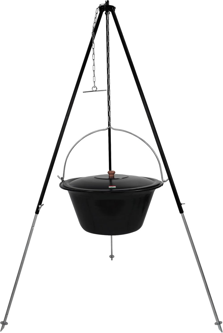 Gulaschkessel Gulaschtopf Set 30 Liter emailliert mit Deckel und Teleskop Dreibein 180 cm durch Kett