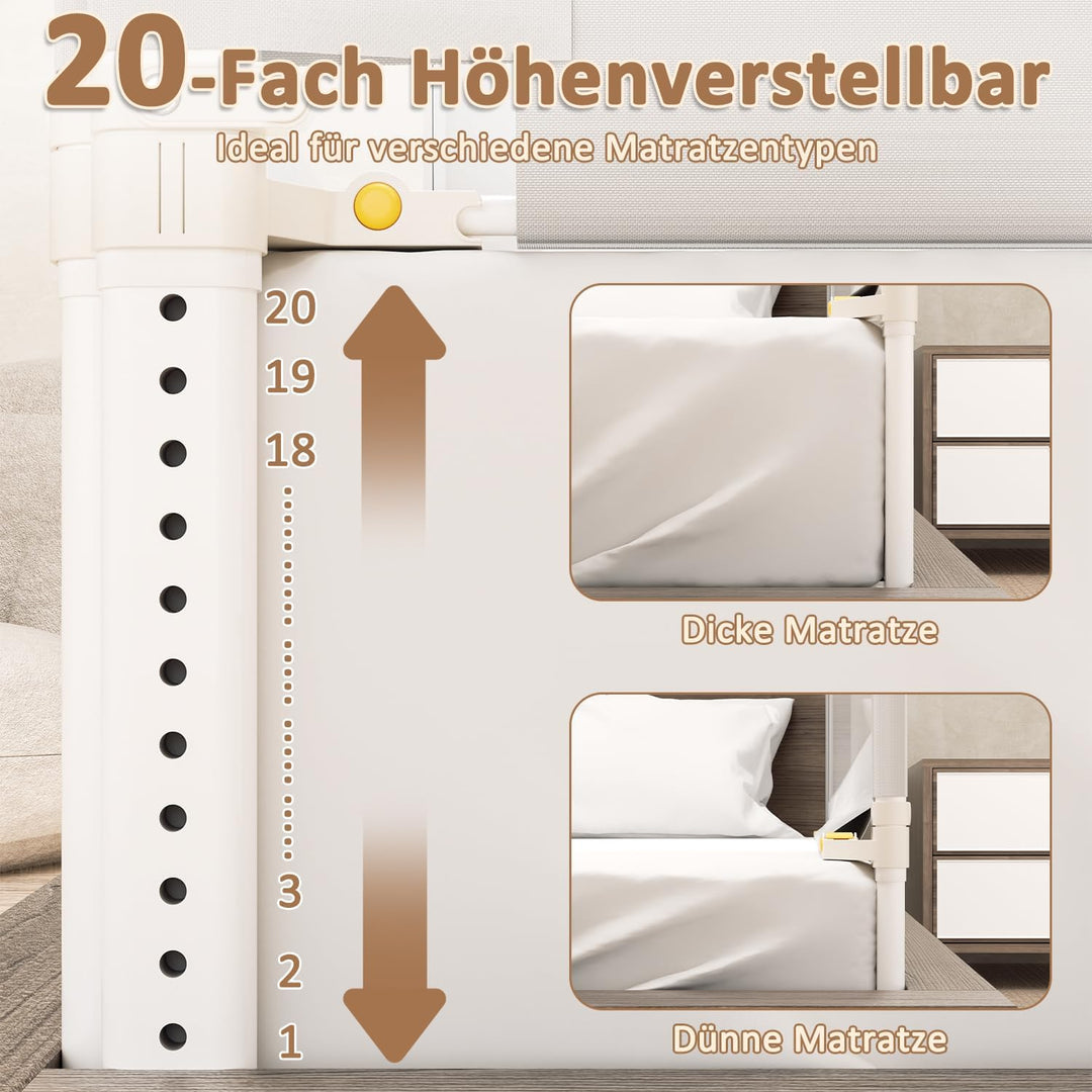 Eulenke Bettgitter Klappbar, 2x180cm und 1x150cm Bettgitter Rausfallschutz, Bettschutzgitter für Kin