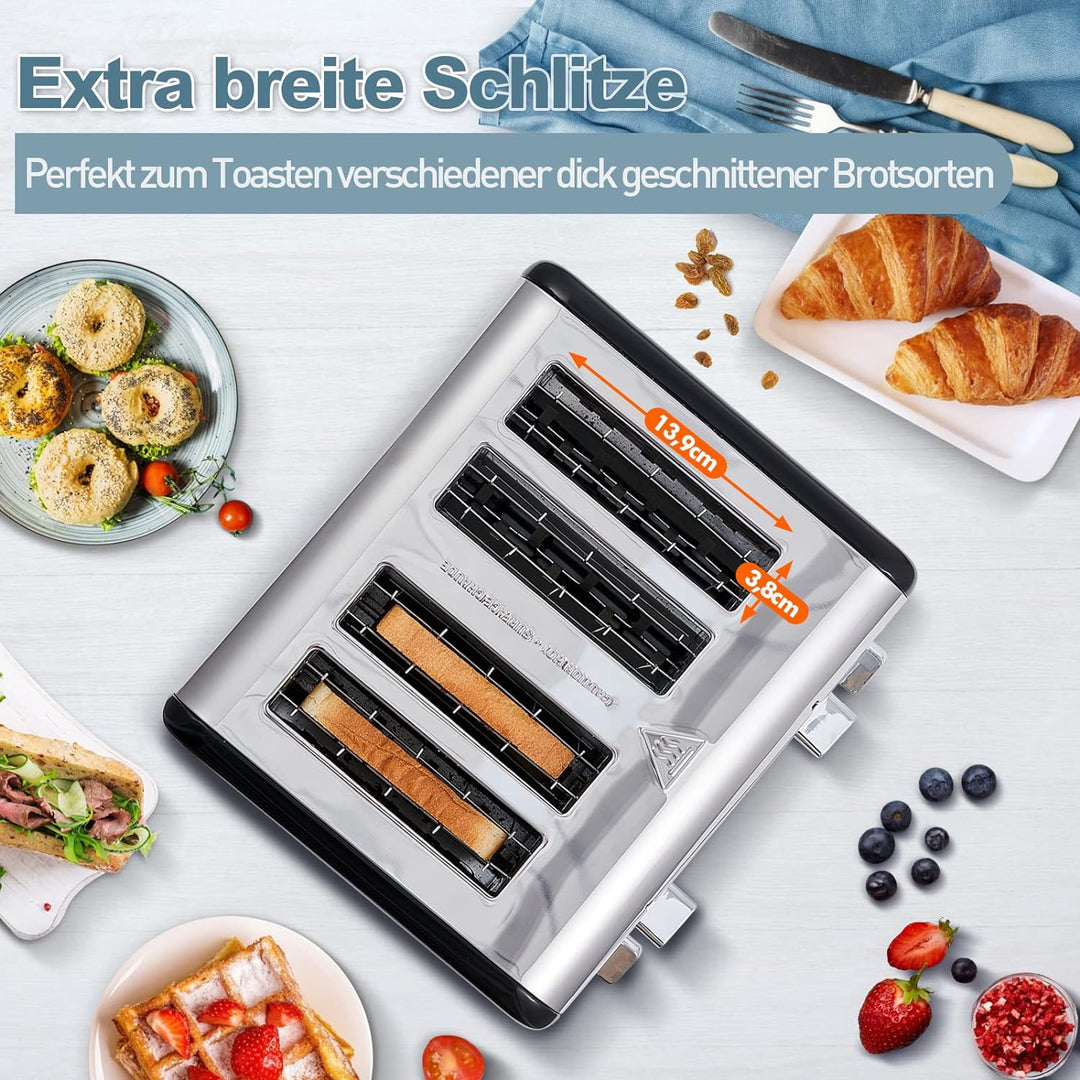 Toaster 4 Scheiben, CUSIMAX Toaster Edelstahl mit LED-Anzeige, 4 extra breite schlitze toaster schwa