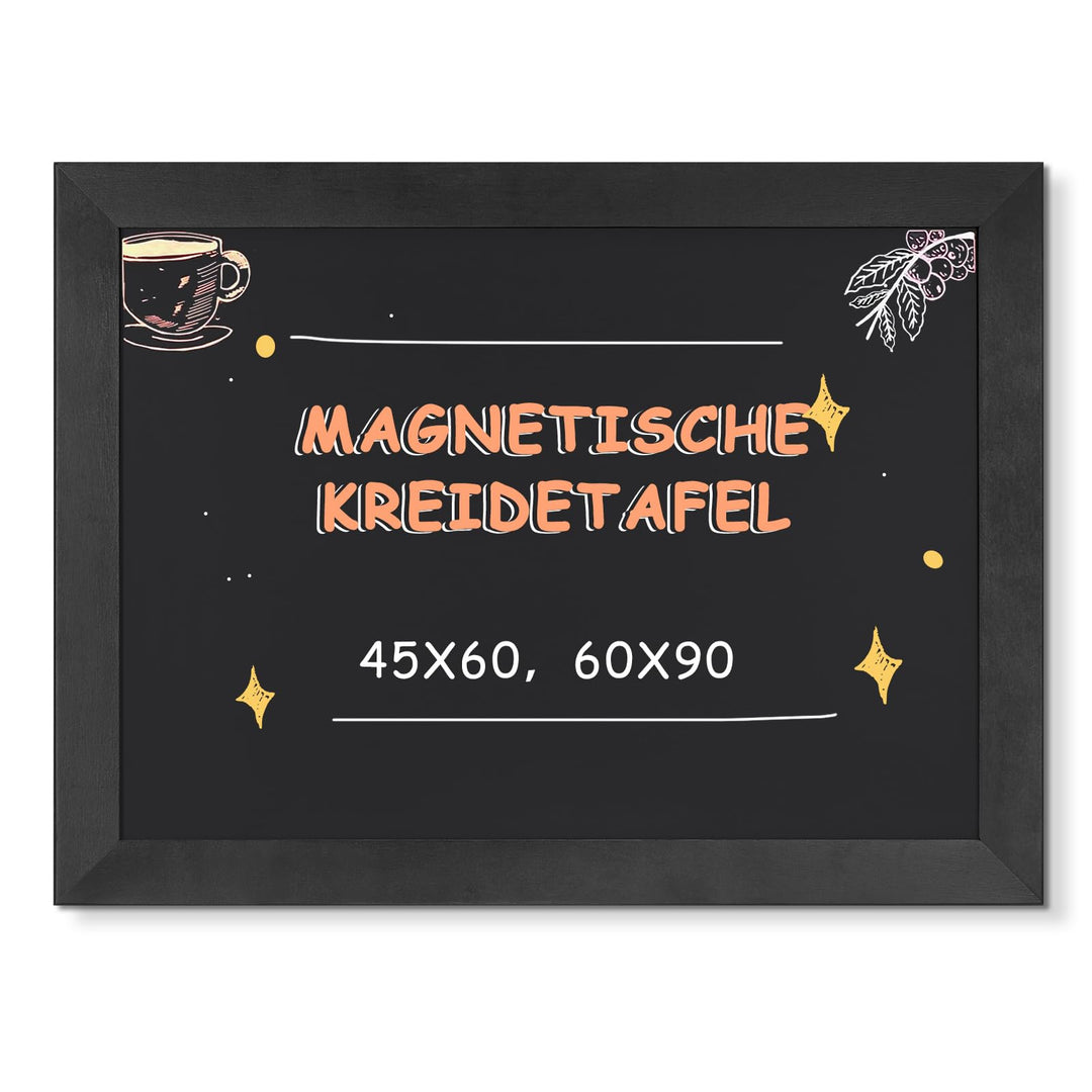 DOLLAR BOSS Magnetische Kreidetafel 90x60 cm, Magnettafel Schwarz mit Rahmen aus massivem Kiefernhol