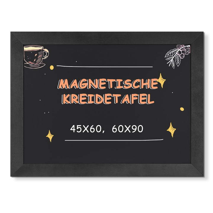 DOLLAR BOSS Magnetische Kreidetafel 90x60 cm, Magnettafel Schwarz mit Rahmen aus massivem Kiefernhol