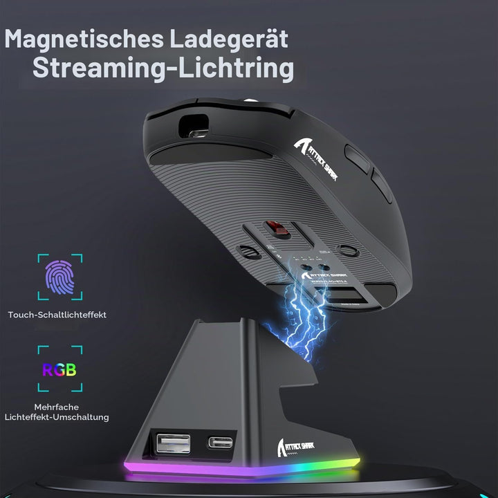 ATTACK SHARK X6 49g SUPERLIGHT Maus mit magnetischer Ladestation, PixArt PAW3395 Gaming-Sensor, BT/2