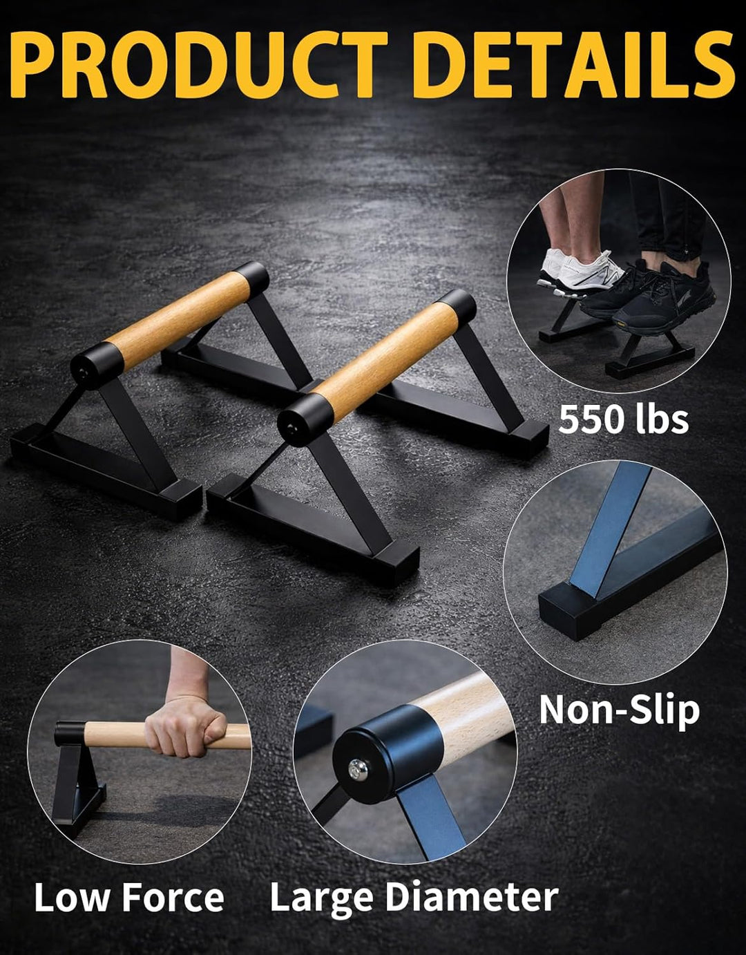 Wooden Push Up Bars Set, 2 Stück Liegestützgriffe aus Buchenholz Non Slip Parallettes Bars für Calis