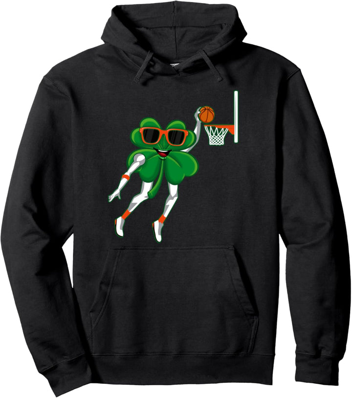 Kisd St Patricks Day Basketball Dunk Green Shamrock Kids Men Pullover Hoodie