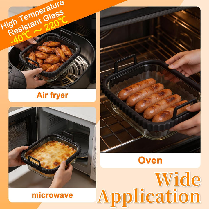 2 Stück Glas Auflaufform Airfryer für Ninja Cosori Philips, Airfryer Glasbehälter mit Herausnehmbare