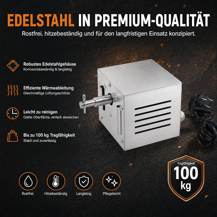 Grillmotor für Grillspiess, 25 W Edelstahl, bis 100kg | Hohem Drehmoment, Effiziente Wärmeableitung,