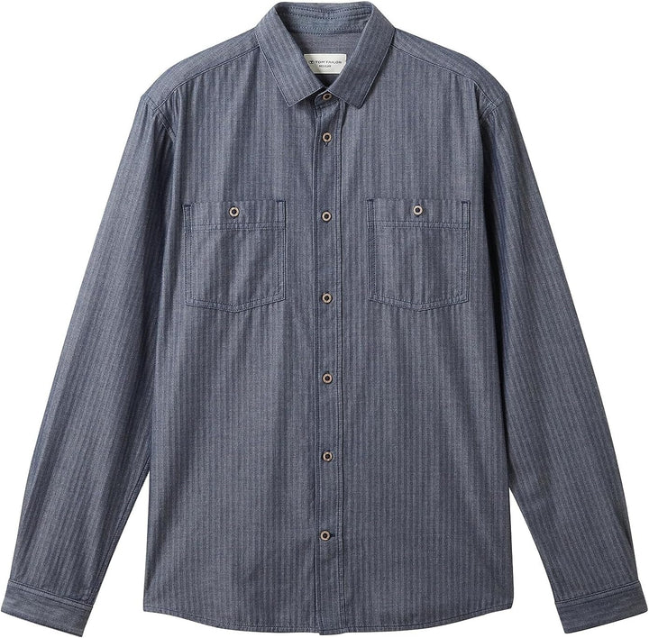 TOM TAILOR Herren Regular Fit Hemd mit aufgesetzten Brusttaschen M 32322-navy Herringbone Structure,
