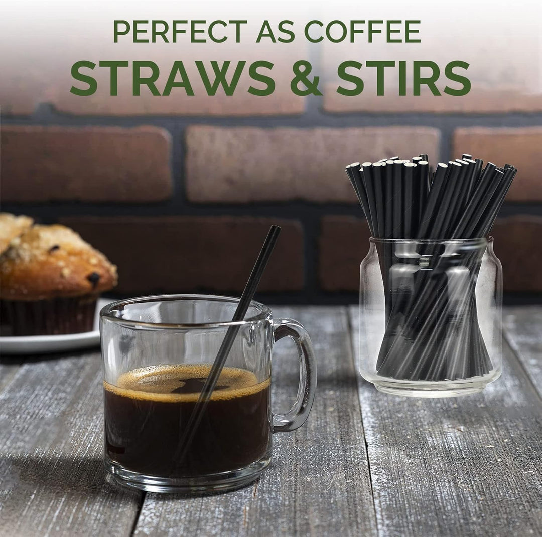 Kleine schwarze Papierstrohhalme für Cocktails, Kaffee & Short Drinks - 14,6 x 0,6 cm, 500 Stück - 1