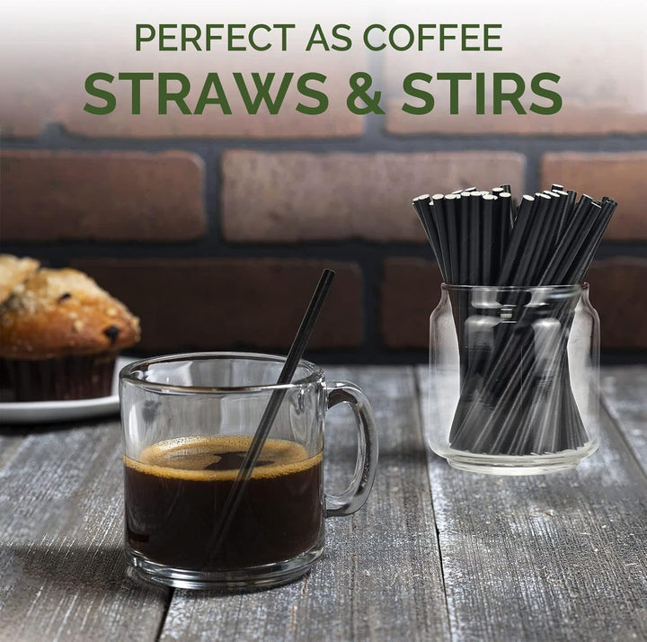 Kleine schwarze Papierstrohhalme für Cocktails, Kaffee & Short Drinks - 14,6 x 0,6 cm, 500 Stück - 1