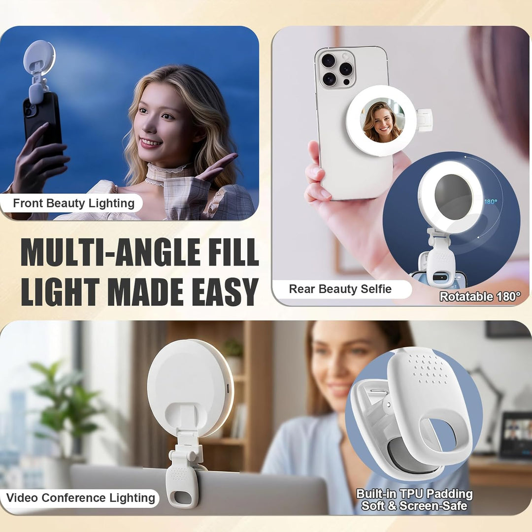 2er Set Selfie Licht Handy – Ringlicht Handy mit 3 Farbtemperaturen, 9 Helligkeitsstufen, 180° drehb