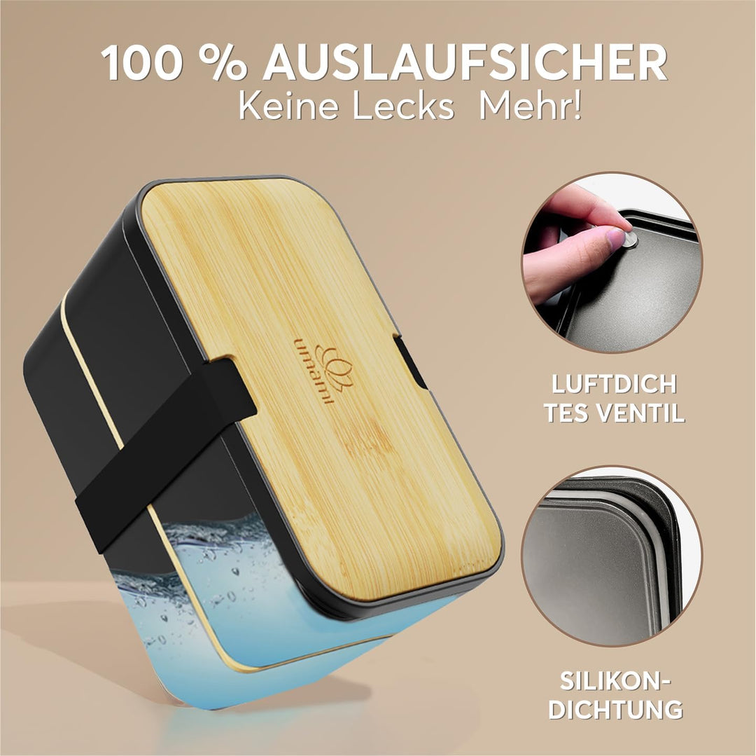 Umami All-in-1 1,2L Bento Lunchbox Erwachsene mit Besteck, 2 Saucenbehältern als Brotdosen Salat, Sn