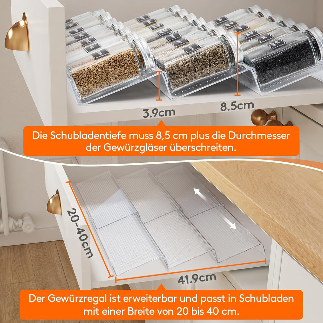 Lifewit Gewürz Organizer Schublade, 6 Stück Abnehmbares Gewürzregal Schublade Breite 20 bis 40 cm, 3