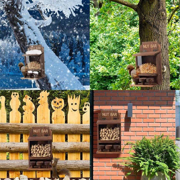 NAVESO Eichhörnchen Futterhaus, Eichhörnchen Haus Wetterfest,Eichhörnchenhaus aus Holz mit Runden Tr