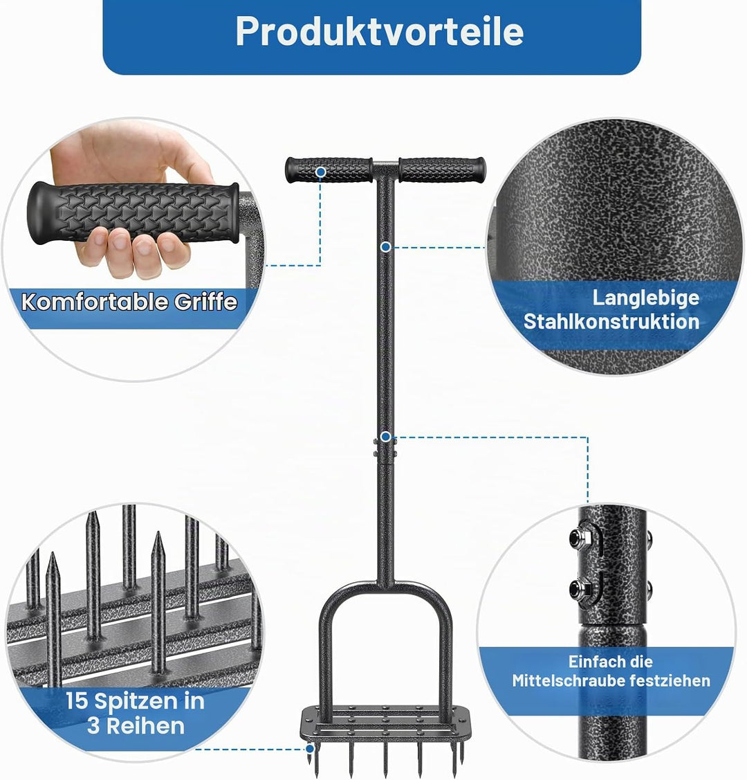 BeneLabel Rasenlüfter Spike, Manuell Rasen Belüfter Gardena Aerifiziergabel Gras Rasenspecht Rasenlo