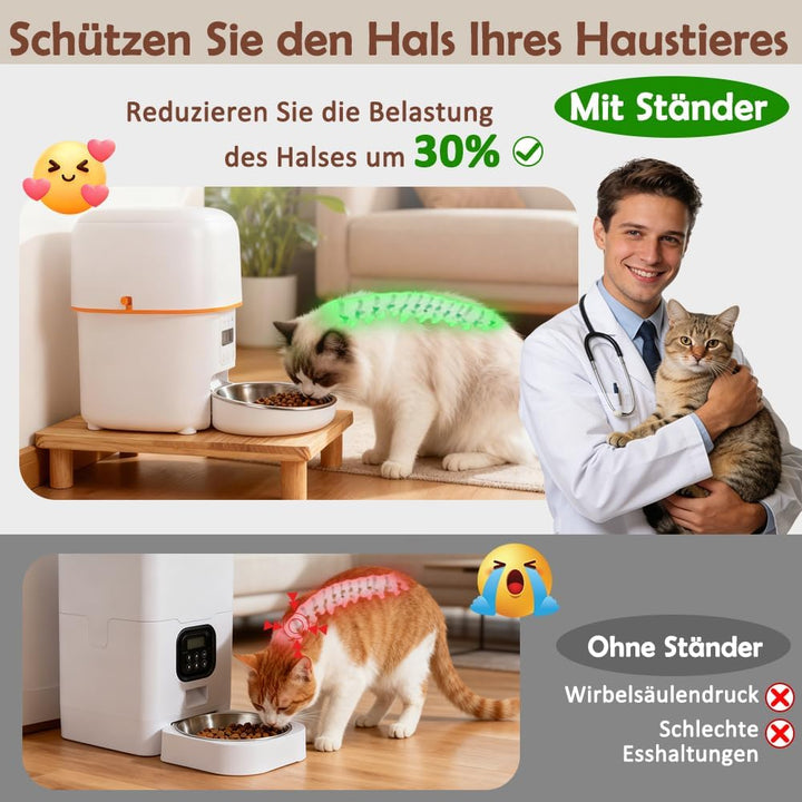 SZEE 2 Pack Erhöhter Stand für Futterautomat Katze, Katzenfutter Automat Halterung aus Massivholz, E