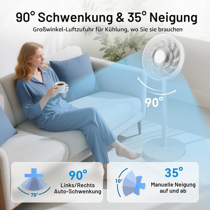 EXTRASTAR Standventilator 3 Windstärken 90° Oszillation, 2in1 Tisch- &amp; Bodenventilator Höhenverstell