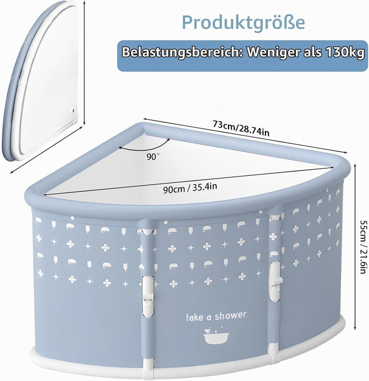 Faltbare Badewanne in Fächerform, tragbare Badewanne für Erwachsene, grosse faltbare Eckwanne, freis