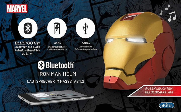 ekids Vi-B72IM Marvel Iron Man Helm Bluetooth Wireless Lautsprecher mit leuchtenden Augen tragbar Go