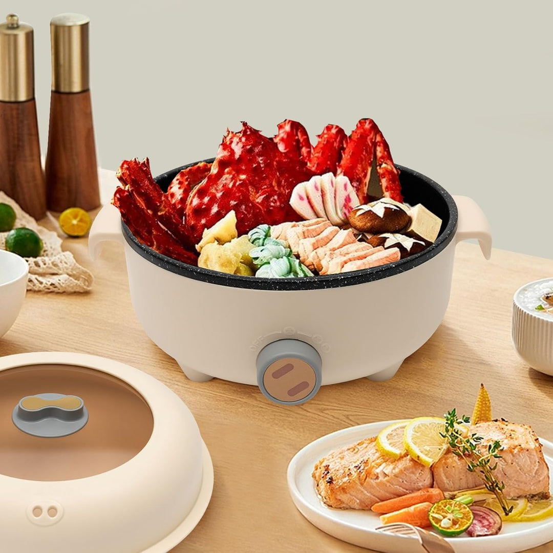 1.5L Elektrischer Hot Pot, Mini Multikocher mit Deckel, Khaki Dampfgarer