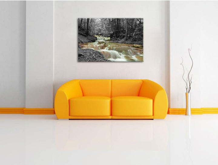 Pixxprint Waldbach im Herbst als Leinwandbild/Grösse: 100x70 cm/Wandbild/Kunstdruck/fertig bespannt,