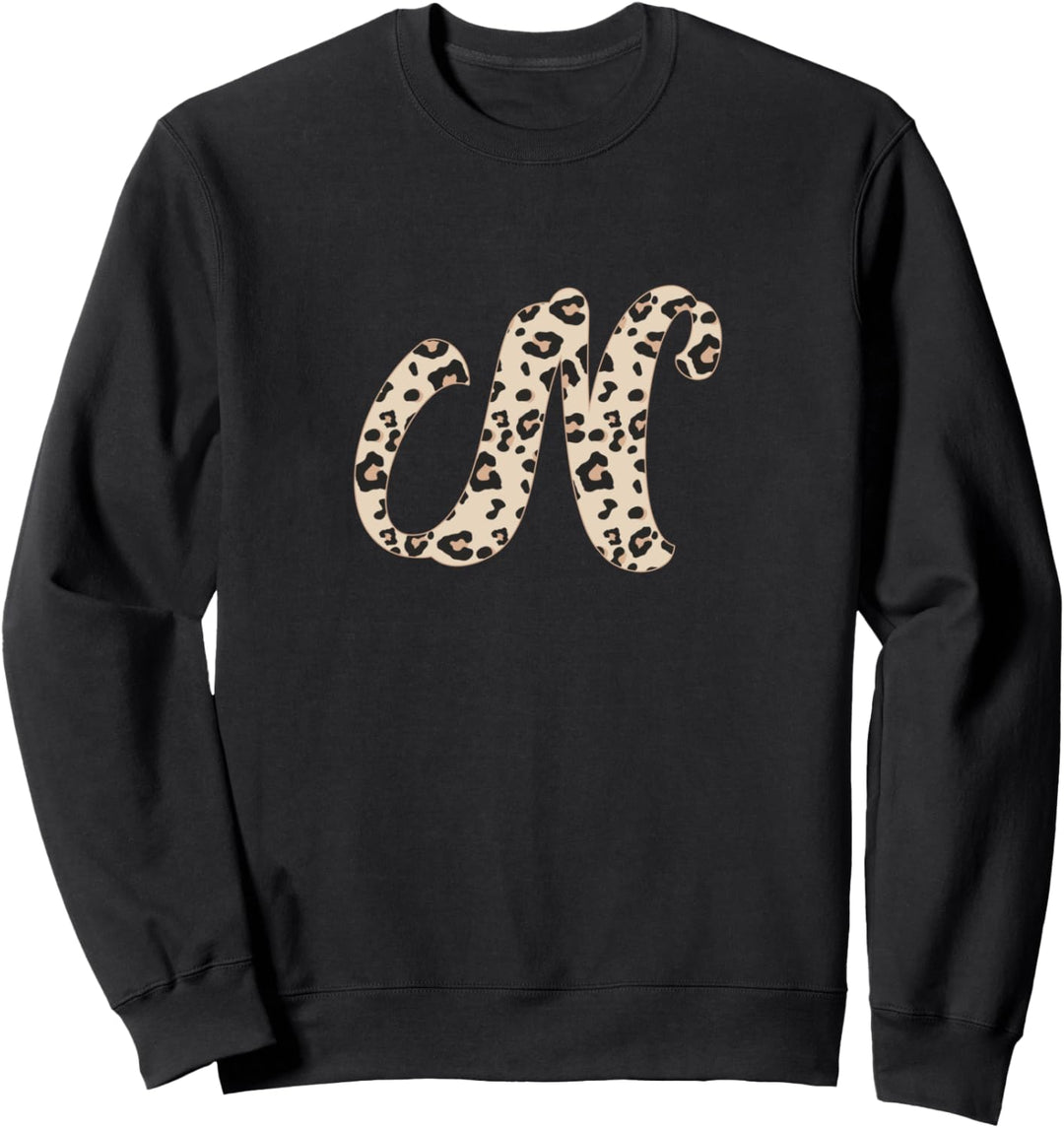 Leopardenmuster, niedlicher Anfangsbuchstabe N, Monogramm für Erwachsene und Kinder Sweatshirt