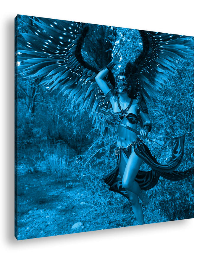 deyoli Feen Kriegerin Format: 70x70 Effekt: Monocrome Blau als Leinwand, Motiv fertig gerahmt auf Ec