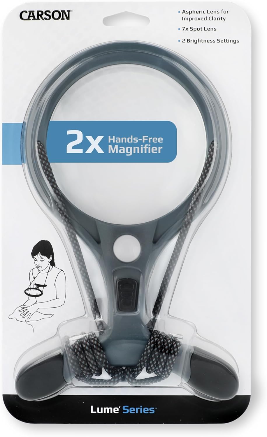 Carson Lumé-Serie 2X Freihandlupe mit 7X Spotlinse, COB LEDs und Zwei Helligkeitsstufen - ideal für