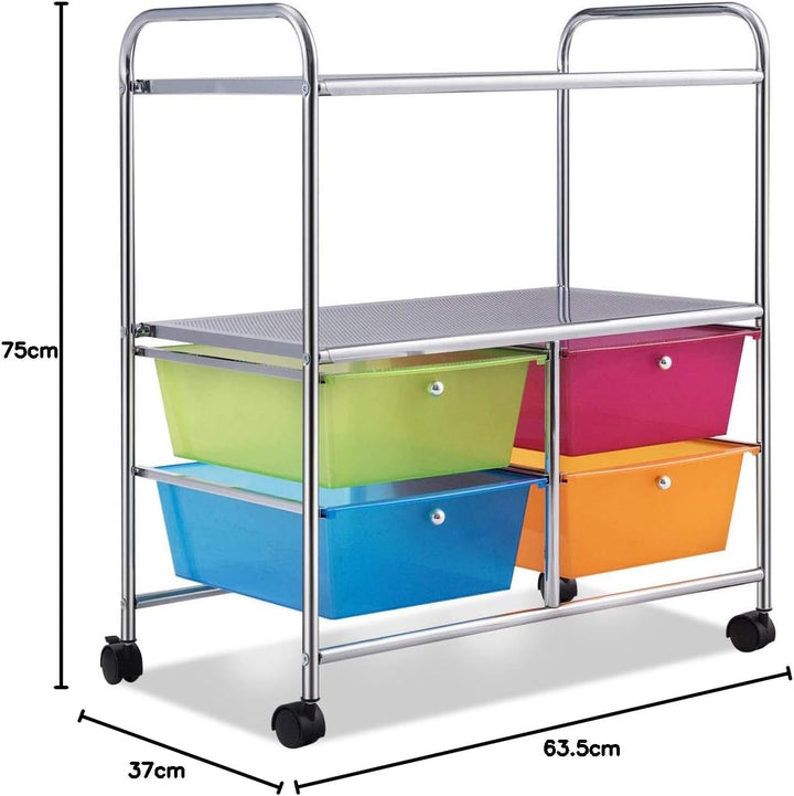COSTWAY Rollwagen mit 4 stapelbaren Schubladen, Schubladenwagen Rollcontainer mit Metallgestell und
