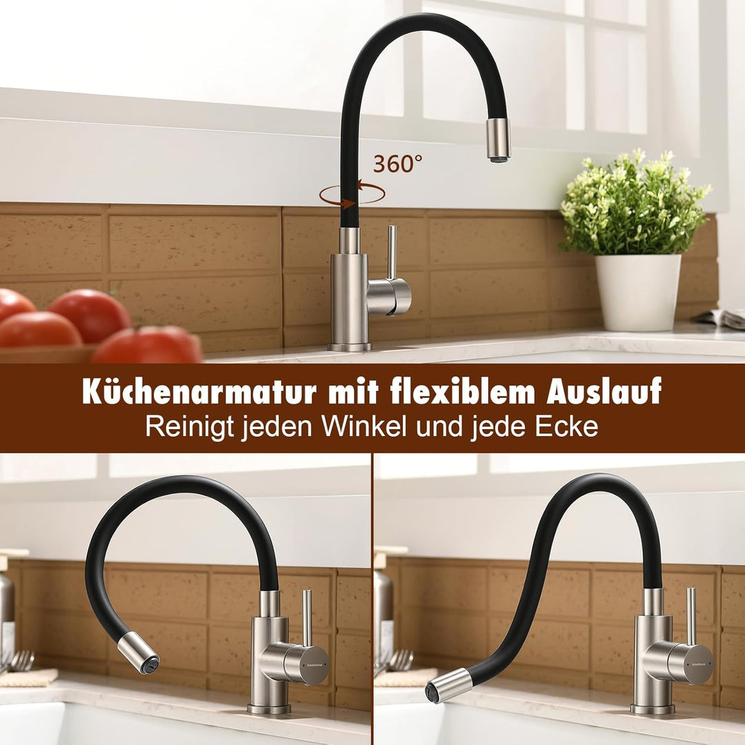Wasserhahn Küche mit verchromtem flexible Auslaufbrause Spültischarmatur 360° schwenkbar Küchenarmat