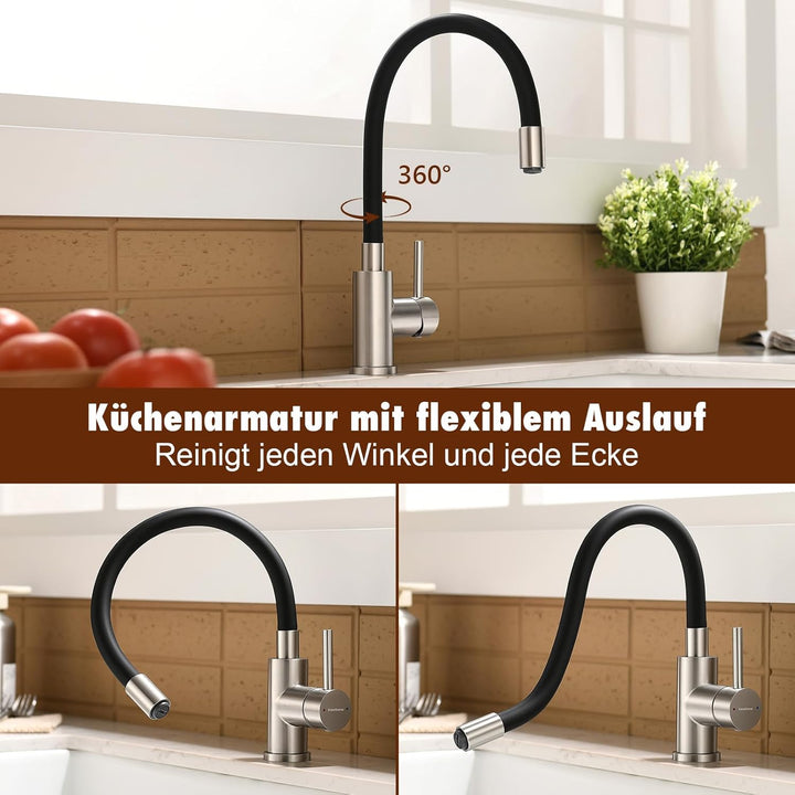 Wasserhahn Küche mit verchromtem flexible Auslaufbrause Spültischarmatur 360° schwenkbar Küchenarmat