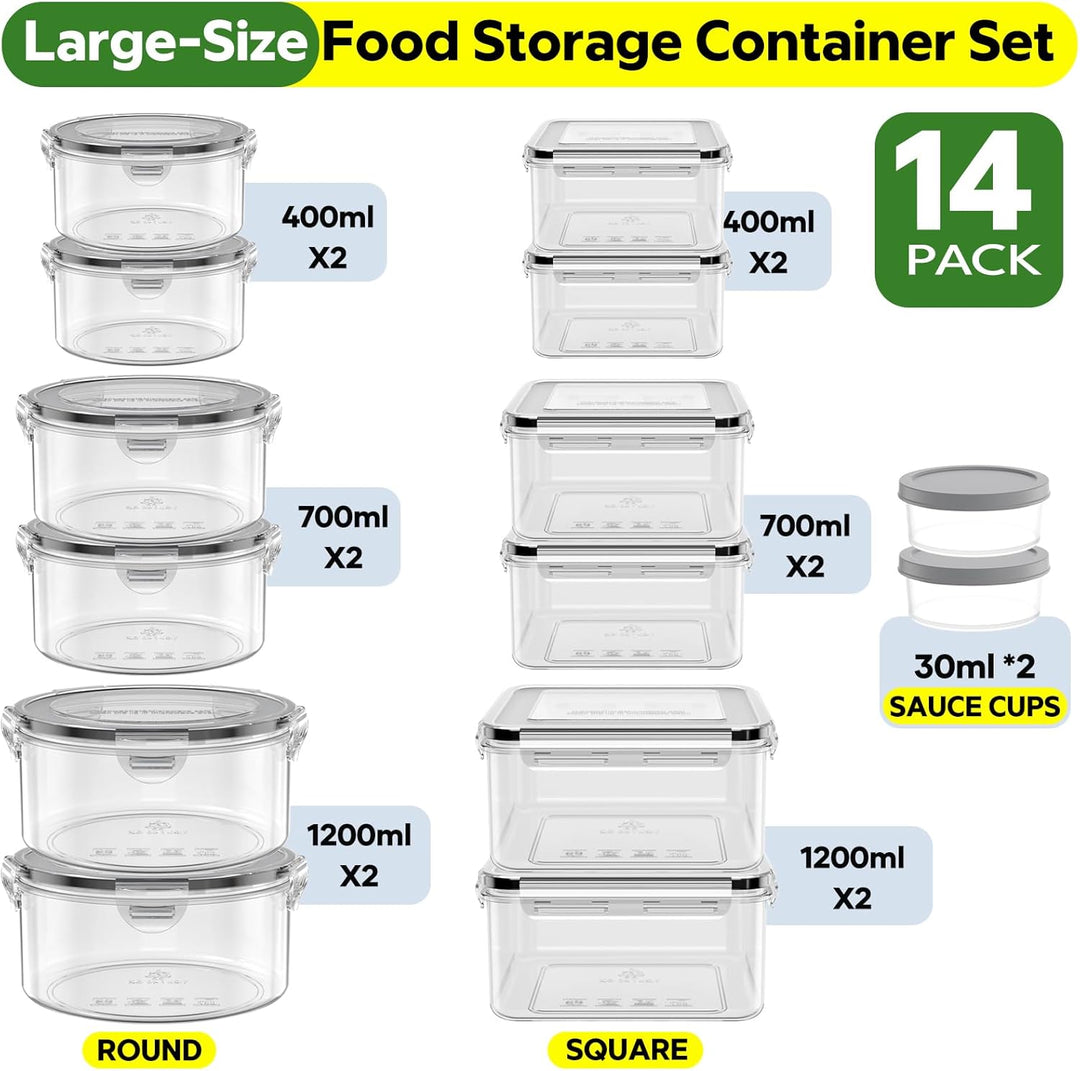 28er Frischhaltedosen mit Deckel Set, XXL Vorratsdosen Set (14 Behälter &14 Deckel), Meal Prep Boxen