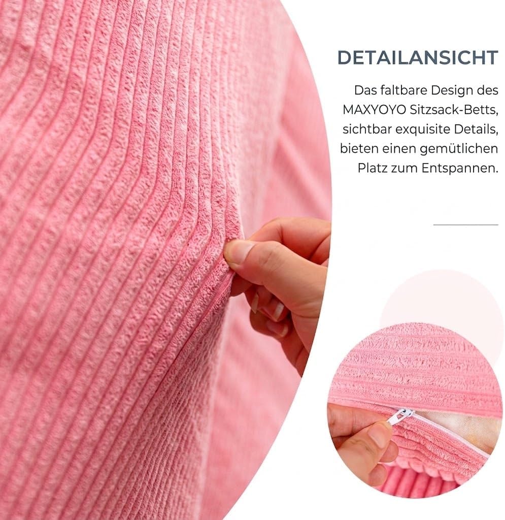 MAXYOYO Sitzsack-Bett, faltbar, Cordsamt, Schlafsofa, Bodenmatratze für Erwachsene, extra dick, 4-Fa