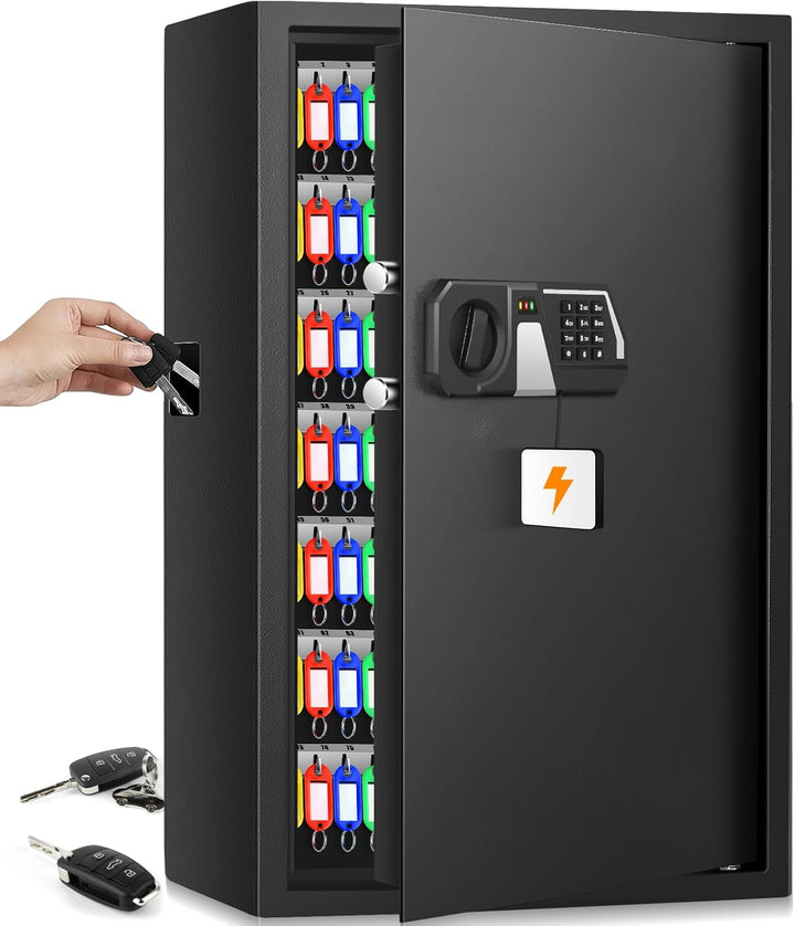 Mejasg Feuerfester Schlüsselkasten mit Zahlencode für 144 Schlüssel, Schlüsseltresor Schlüsselsafe A
