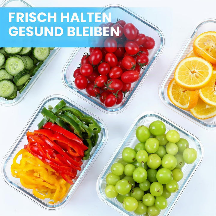 VERONES Glasbehälter für Mahlzeiten, luftdicht, mit Deckel, BPA-frei, geeignet für Mikrowelle, Ofen,